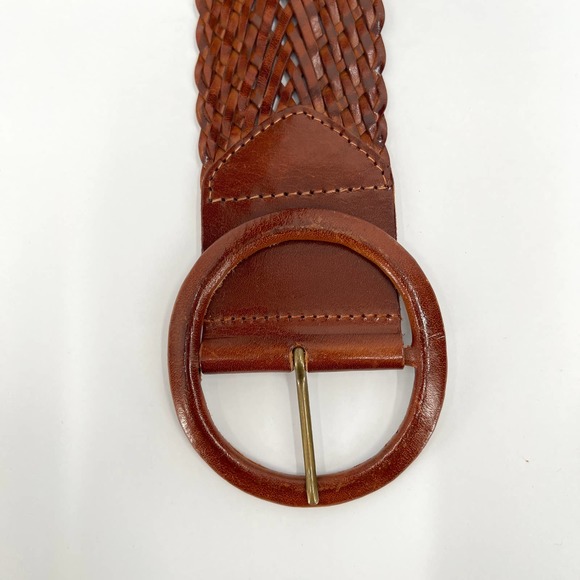 Womens Braided Woven Oversized Wide Leather Belt Cognac Brown Size Small - Picture 6 of 7